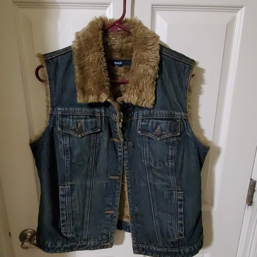 GAP faux fur lined denim vest